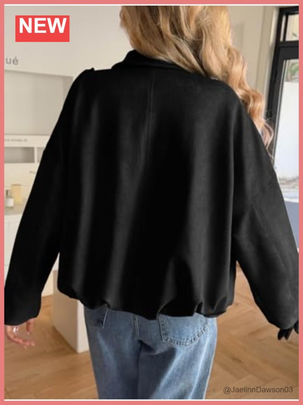 Faux Suede Bomber Jacket Cropped Oversized Zip Up Fall Coat - Picture 4 of 6
